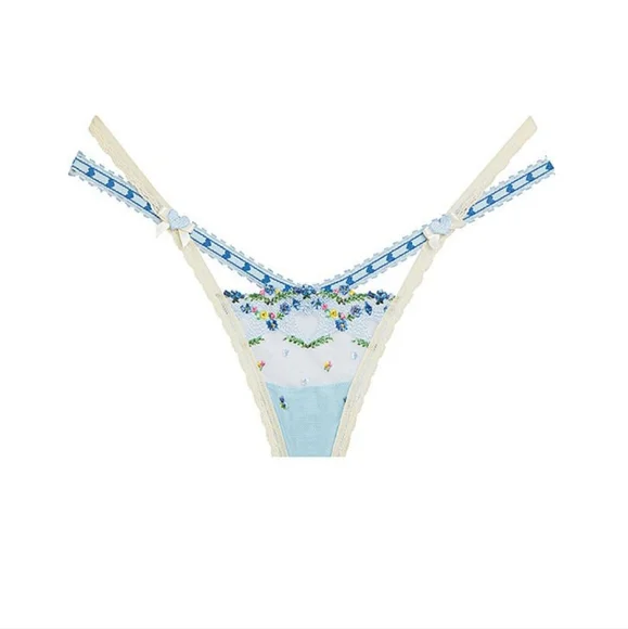 NWT VS For Love & Lemons Midsummer Heart Embroidered Lace Set Light Blue Sz M